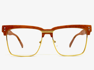 Classy Elegant Sophisticated Luxury Style Clear Lens EYEGLASSES Faux Wood & Gold Frame WD746