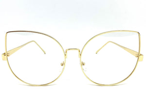 Oversized Exaggerated Retro Cat Eye Style Clear Lens EYEGLASSES Huge Gold Frame AB274