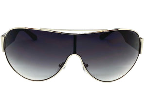 Classic Contemporary Modern Shield Style SUNGLASSES Sleek Silver Frame 3940