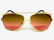 Classic Vintage Retro Aviator Style SUNGLASSES Gold Metal Frame - Brown & Pink Lens A193