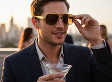 Classic Vintage Retro Luxury Hip Hop Rapper Style SUNGLASSES Square Gold Frame - Honey Lens E2206