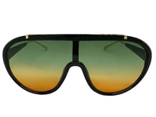 Classic Vintage Retro Style SUNGLASSES Black & Gold Frame - Green & Orange Lens 3093
