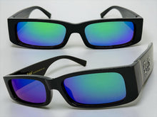 Classic Hardcore Biker Gangster Style LOCS SUNGLASSES Large Thick Black Frame - Green & Blue Lens 91320