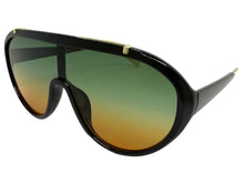 Classic Vintage Retro Style SUNGLASSES Black & Gold Frame - Green & Orange Lens 3093