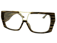 Oversized Classic Vintage Retro Shield Style Clear Lens EYEGLASSES Large Beige & Brown Frame 3130