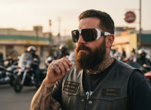 Classic Hardcore Biker Gangster Wrap Around LOCS SUNGLASSES Large White Frame - Dark Lens 91202