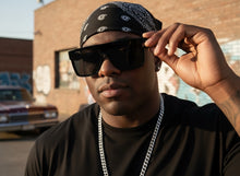Classic Hardcore Biker Gangster Shield Style LOCS SUNGLASSES Large Black Frame - Dark Lens 91324