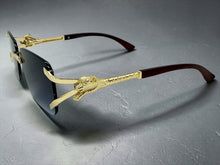 Classy Elegant Luxury Hip Hop Rapper Style SUNGLASSES Rimless Gold & Faux Wooden Frame - Gradient Lens 27806