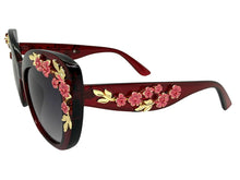 Oversized Vintage Retro Cat Eye Style SUNGLASSES Large Burgundy Frame - Flowers & Gold Leaf Accents 6806 (Copy) (Copy)
