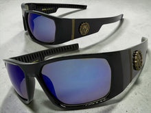 Classic Hardcore Gangster Biker Style Choppers SUNGLASSES Thick Black Frame - Blue Lens 6786