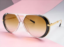 Classy Elegant Vintage Retro Aviator Style SUNGLASSES Large Pink & Gold Frame 2888