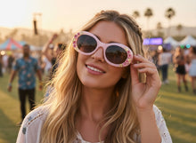 Classic Elegant Vintage Retro Style SUNGLASSES Thick Pink Oval Floral Frame 17008