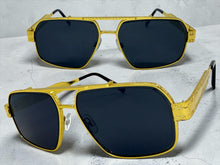 Classic Vintage Retro Luxury Hip Hop Rapper Style SUNGLASSES Square Gold Frame - Dark Lens E2206