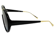 Classic Vintage Retro Style SUNGLASSES Black & Gold Frame - Gray & Blue Lens 3093