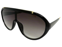 Classic Vintage Retro Style SUNGLASSES Black & Gold Frame - Gray Gradient Lens 3093