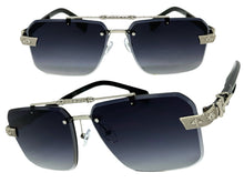 Classy Elegant Luxury Hip Hop Rapper Style SUNGLASSES Silver & Black Frame - Silver Cross & Fleur De Lis 27774