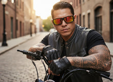 Classic Hardcore Gangster Biker Style Choppers SUNGLASSES Thick Black Frame - Gold Lens 6785