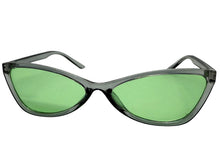 Classy Elegant Modern Retro Cat Eye Style SUNGLASSES Sleek Gray Frame - Green Lens 6779