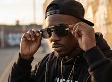 Classy Elegant Luxury Hip Hop Rapper Style SUNGLASSES Gold & Black Frame - Gold Cross & Fleur De Lis 27774