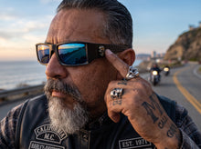 Classic Hardcore Gangster Biker Style Choppers SUNGLASSES Thick Black Frame - Blue Lens 6785