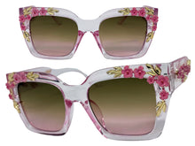 Classic Elegant Vintage Retro Style SUNGLASSES Large Thick Square Pink Floral Frame 17004