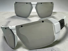 Classic Hardcore Biker Gangster Wrap Around LOCS SUNGLASSES Large White Frame - Chrome Lens 91202