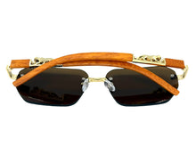 Classy Elegant Luxury Hip Hop Rapper Style SUNGLASSES Gold & Faux Wooden Frame - Brown Lens 27804
