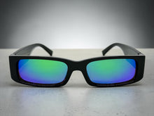 Classic Hardcore Biker Gangster Style LOCS SUNGLASSES Large Thick Black Frame - Green & Blue Lens 91320