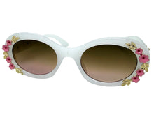 Classic Elegant Vintage Retro Style SUNGLASSES Thick Off White Oval Floral Frame 17008