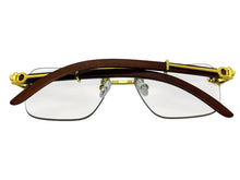 Classy Elegant Luxury Hip Hop Rapper Style SUNGLASSES Gold & Faux Wooden Frame - Clear Lens E2176