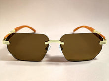 Classy Elegant Luxury Hip Hop Rapper Style SUNGLASSES Gold & Faux Wooden Frame - Brown Lens 27804