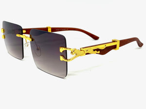 Classy Elegant Sophisticated Luxury Hip Hop Style SUNGLASSES Gold & Wooden Frame E0962