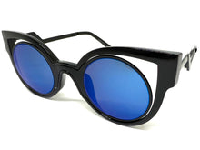 Classic Vintage Retro Cat Eye Style SUNGLASSES Funky Black Frame - Blue Lens 1737