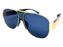 Classic Hardcore Biker Gangster Hip Hop Rapper Style SUNGLASSES Gold & Blue Frame - Blue Lens 4000
