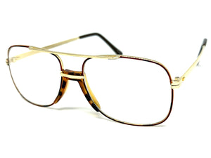 Classic TRUE Vintage Retro Aviator Style Clear Lens EYEGLASSES Gold Frame - Glass Lens 9006