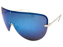 Oversized Exaggerated Modern Retro Shield Style SUNGLASSES X-Large Silver Frame - Blue Lens 4603