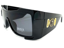 Oversized Modern Retro Wrap Shield Style SUNGLASSES Huge Super Thick Black Frame 1044