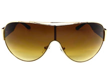 Classic Contemporary Modern Shield Style SUNGLASSES Sleek Gold Frame 3940