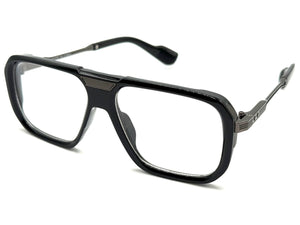 Classic Vintage Retro Hip Hop Rapper Style Clear Lens EYEGLASSES Black & Gunmetal Frame 76006