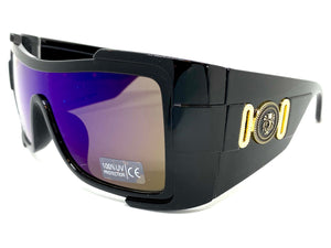 Oversized Modern Retro Wrap Shield Style SUNGLASSES Huge Super Thick Black Frame 1044
