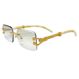 Classy Elegant Sophisticated Luxury Hip Hop Style SUNGLASSES Rimless Gold Frame 5210