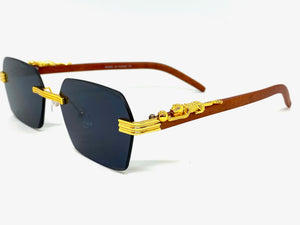 Classy Elegant Sophisticated Luxury Style SUNGLASSES Gold & Wooden Frame E0958