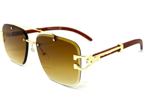 Classic Elegant Luxury Retro Hip Hop Style SUNGLASSES Gold & Wood Frame 7357