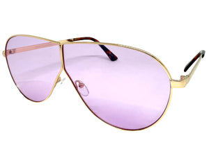 Oversized Modern Retro Shield Style SUNGLASSES Large Rose Gold Frame - Purple Lens 4617