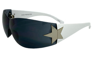 Classy Elegant Contemorary Modern Shield Wrap Style SUNGLASSES White Frame 80473