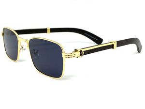 Classy Elegant Sophisticated Luxury Style SUNGLASSES Gold & Wooden Frame 27677