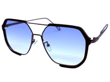 Classy Trendy Bold Modern Retro Shield Style SUNGLASSES Black Frame - Light Blue Lens 5399