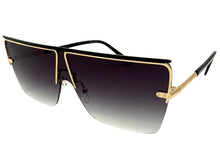 Classic Elegant Modern Retro Shield Style SUNGLASSES Large Gold Frame 2390