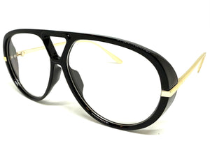 Oversized Classic Vintage Retro Hip Hop Style Clear Lens EYEGLASSES Large Black & Gold Frame 26008