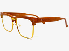 Classy Elegant Sophisticated Luxury Style Clear Lens EYEGLASSES Faux Wood & Gold Frame WD746